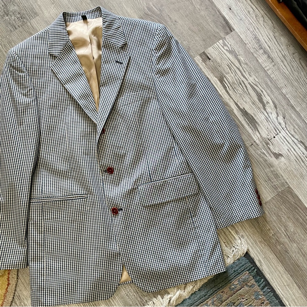 Orivs Classic Blue and Tan Gingham Three-Button Sport Coat Blazer Size 38R - Picture 4 of 16
